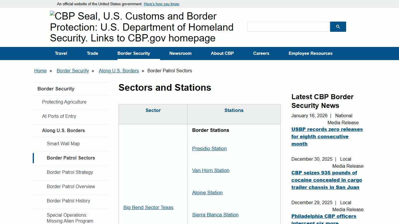 Sectors and Stations | U.S. Customs and Border Protection